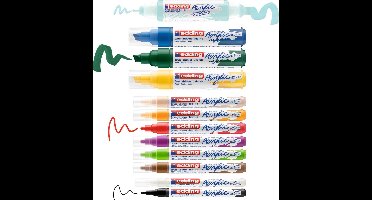 edding Acrylverf stiften starterset - 12 acryl markers - Brede beitelpunt - Inclusief kleurblok