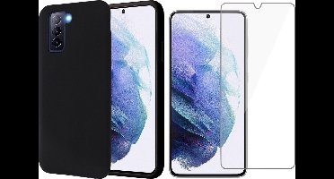 Hoesje geschikt voor Samsung S21 Plus - Zwart Siliconen Case - Screen Protector Glas