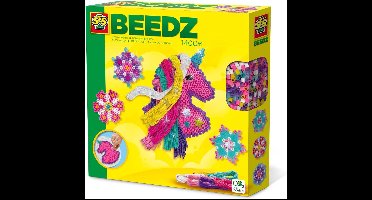 SES Beedz - Strijkkralen met legbord - grondplaat, 1400 strijkkralen en strijkvel - eenhoorn met manen - unicorn - met stickers en garen - PVC vrij