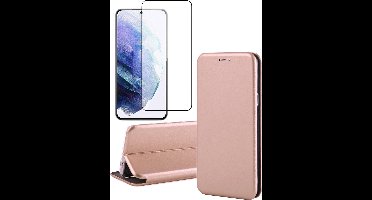 Hoesje geschikt voor Samsung Galaxy S21 Plus - Screen Protector FullGuard - Book Case Kunstleer ThinShield Roségoud & Screenprotector