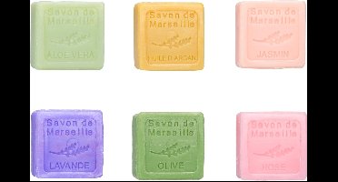 Set Marseille zeep 6 gastenzeepjes lavendel-arganolie-roos-olijf-jasmijn-aloe vera - Franse handzeep - Marseillezeep