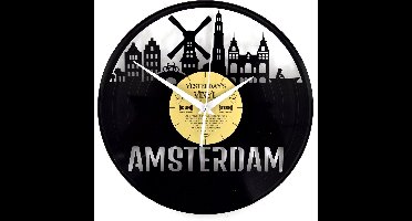 Klok gemaakt van een echte LP - Skyline Amsterdam - Vinyl - Met geschenkverpakking