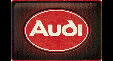 Audi - Logo Red Shine​. Metalen wandbord in reliëf 20 x 30 cm.