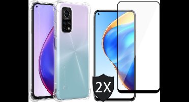 Hoesje geschikt voor Xiaomi Mi 10T Pro - Transparant Shock Proof Cover Case + 2x Screenprotector Tempered Glass Full Screen Protector Glas