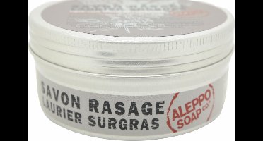 Natuurlijke Aleppo scheerzeep voor mannen 100 gram in hervulbaar aluminium blikje - nat scheren heren - vegan scheer zeep heren