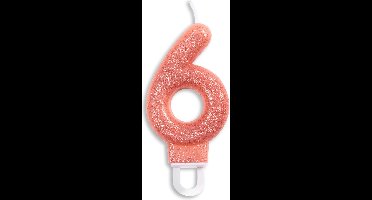 Wefiesta Cijferkaars 6 Glitter 7 Cm Wax Zalmroze