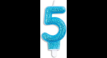 Wefiesta Cijferkaars 5 Glitter 7 Cm Wax Blauw