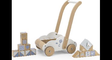 Label Label Blauw Houten Loopwagen Met Blokken LLWT-24678