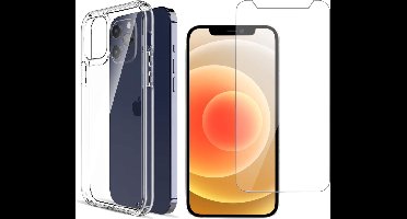 Hoesje geschikt voor iPhone 12 Pro - Transparant Siliconen Case + Screen Protector Glas