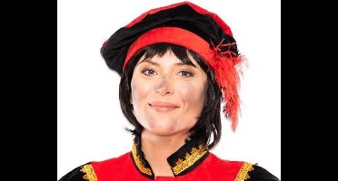 Witbaard Pietbaret Met Veer 56 Cm Katoen/fluweel Rood/zwart