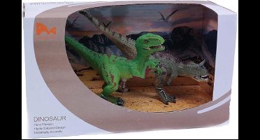 PIA Soft Toys - Velociraptor en Carnotaurus in showbox - PVC - Dinosaurus Prehistoric World - 22 cm