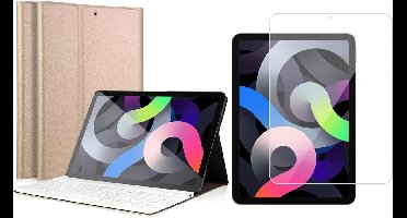 Hoes met Toetsenbord geschikt voor iPad Air 2022 / 2020 10.9 inch - Kunstlederen Book Case Cover Hoesje met Toetsenbord Goud - Tempered Glass Screenprotector