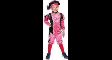 Comedia - Kostuum - Piet - Velours - Roze/zwart - mt.152