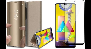 Hoesje geschikt voor Samsung Galaxy M31 - Screen Protector FullGuard - Book Case Spiegel Goud & Screenprotector