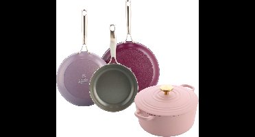 BK Pannenset Sky Violet + Bourgogne Braadpan Gietijzer 24cm/4.2l - inductie braadpan - gietijzeren braadpan - 3-delige koekenpannenset 20+24+28cm
