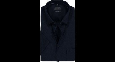 OLYMP Luxor modern fit overhemd - korte mouw - structuur - marine blauw - Strijkvrij - Boordmaat: 42