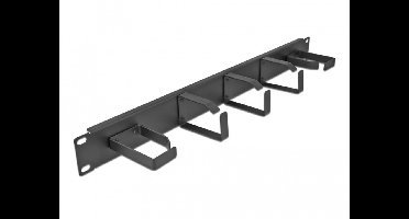 19 ″ kabelbeheerrouteringspaneel met 5 metalen haken (2 x horizontaal, 3 x verticaal) 1U zwart
