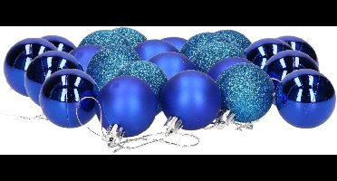 Gerimport Kerstballen - 24x stuks - blauw - D4 cm - kunststof - mat/glans/glitter - kerstversiering