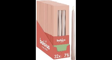 Bolsius - Glanzende dinerkaarsen - 32 stuks - Licht roze - 24,5 cm - 7 branduren