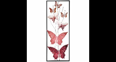 Pro Garden Wanddecoratie vlinder - roze - 75 x 30cm - metalen frame met vlinders