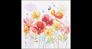 Vervaco - Telpakket kit Klaprozen en wilde bloemen - PN-0224161 - Borduren - Borduurpakket - Borduurpakket volwassenen - Borduurpakket kind