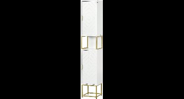 Badkamerkolom – Badkamerkast – Opbergmeubel – Badkamerkastje – Sanitairopberger – Wit met Gouden Accenten – Compact 30x30x170 cm – Waterbestendig MDF
