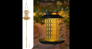 Gadgy Solar Tuinverlichting met Vogelvoederhuisje – Hangend of met Grondspies – Buitenverlichting op Zonneenergie - Goud – Waterdicht - Metaal - 87 cm