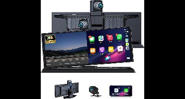 11,3 Inch Carplay Android Auto Display – Touchscreen Navigatie Scherm – Draadloze Carplay – 4K Dashcam – Draaibare 350° Camera – Dubbele Bluetooth – Inclusief 64GB TF Kaart