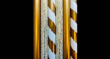 Luxe Cadeaupapier Goud& Wit- Metallic geschenkpapier met stippen en Strepen - Premium Inpakpapier voor feestdagen en cadeaus