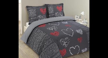 Beddengoed Romeo - 100% katoen - Grijze harten - Dekbedovertrekset 260 x 240 cm met 2 kussenslopen voor kingsize tweepersoonsbed - Natuurlijke vezels - Oekotex
