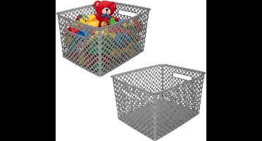 Storage Solutions Kast Opbergmand - 2x - van kunststof - grijs - 30 x 37 x 21 - 19 liter - organizer box