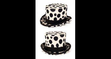 Hoge hoed wolvilt wit met zwarte bollen mt 57