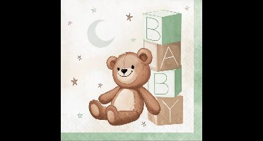 Teddy Beer servetten Baby mint - beer - servet - babyshower - genderreveal - teddy - decoratie - feest - party
