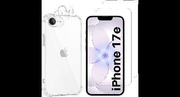 Hoesje geschikt voor iPhone 17e backcover Shockproof siliconen Transparant + 2 stuks Screenprotector Gehard Glas + 2 stuks Camera Protector