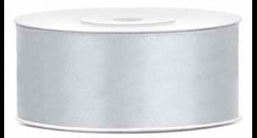 Partydeco Cadeaulint - zilver - 2,5 cm x 25 meter - satijn - sierlint - inpakken - decoratie
