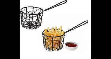 Cosy & Trendy Patatmandje - 4x - zwart - metaal - snackmandje - 8cm