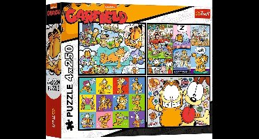 Trefl puzzel Garfield 4x250 stukjes - Garfield doesn't like Mondays.