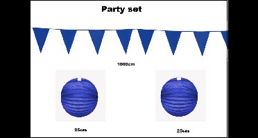 Party set blauw - 1x Vlaggenlijn blauw 1000cm + 2x Lampion blauw 25cm -party festival thema feest