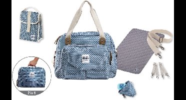 Béaba Verzorgingstas Genève II – Luiertas met Afneembaar Voorvak – Inclusief Verschoonmat & Isolatiefles – PLAY PRINT Blue