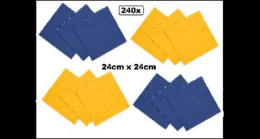 240x Servetten blauw en geel 24cm x 24cm - 3 laags - Cocktail servet diner eten knoeien restaurant BBQ thema feest verjaardag feest WK