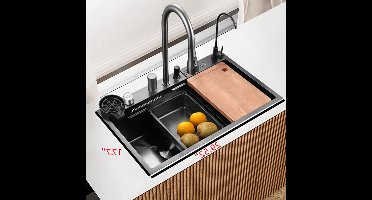 Keukenkraan – Keukenspoelbak – Werkstation – Mengkraan – Touchkraan – Roestvrij Staal – Watervalkraan – Uitrusting Rechts – Hydro-elektrische Aanraking