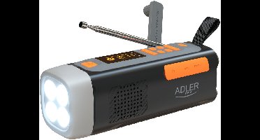 Adler noodradio, met zonnepaneel, handkruk en powerbank, Bluetooth 5.0, 4W LED-zaklamp, 4500 mAh, AD 1920