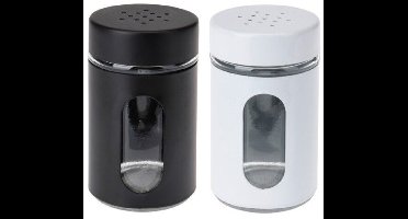 Excellent Houseware Peper- en Zoutstrooier set - glas - zwart en wit - 94 ml