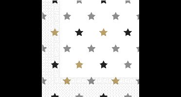 Vegaoo - 20 papieren servetten sterren goud zwart zilver 33 x 33 cm chique