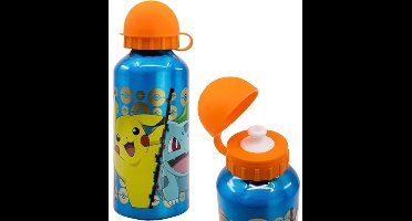 Pokemon Aluminium drinkbidon - Fles - Blauw - Pikachu - Squirtle - 400 ML