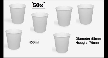 50x Soep beker karton 450ml wit - Soep salade beker festival warme dranken maaltijd carnaval