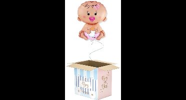 Ballonnen doos Gender reveal - MET BALLON - Girl - 40cm x 60cm x 60 cm.