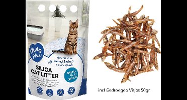 kattenbakvulling - premium Silica - 1 x 5 Liter - Superieure vochtopname - Stofvrij - 100% Natuurlijk - Biologisch afbreekbaar incl Gedroogde Visjes 50gr