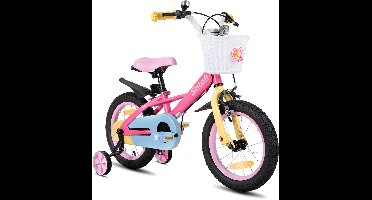 STITCH Macaron Kinderfiets - 12 / 14 / 16 / 18 Inch - Voor Meisjes & Jongens (2-9 Jaar) - Met Mandje & Zijwieltjes - Geschikt voor buitenactiviteiten in de lente