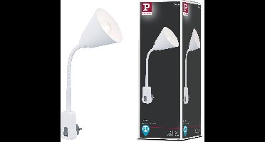 Paulmann Stekkerlamp Junus - Flexarm - E14 230V - Leeslamp & Nachtlamp Dimbaar - Stekkerspot - Stopcontactlamp voor Lees- en Nachtgebruik - Wit